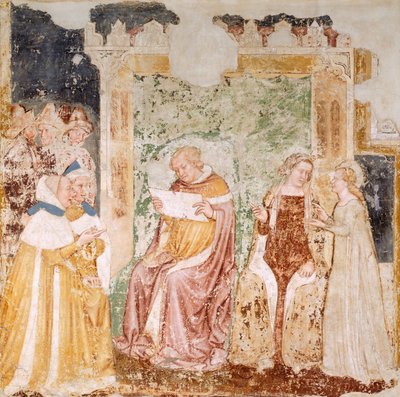 Ambassade til kongen af Bretagne, detalje fra Stories of St Ursula, af Tommaso da Modena (1326-1379), fresco, detalje, Santa Caterina-kirken, Treviso af Tomaso da (late 15th century) Modena