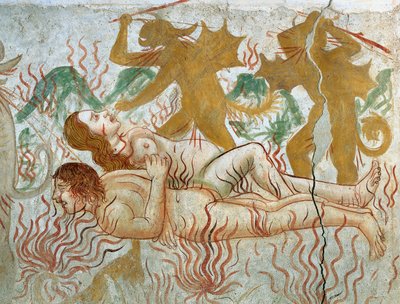 Den sidste dom, helvede, forbandede par i flammer af Tommaso (active 1479 1509) (workshop) Cagnola