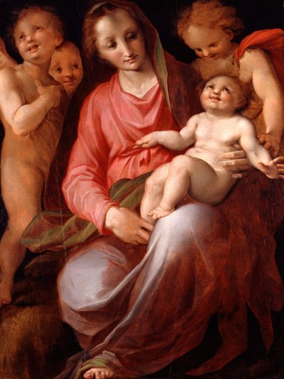 Madonna og barn med spædbarnet St John, 1570. af Tommaso Manzuoli