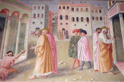Helbredelse af krøblingen og opdragelse af Tabitha af Tommaso Masolino da Panicale