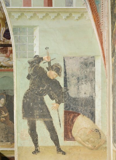 Johannes Døberens livscyklus: Soldat ved at halshugge Johannes Døberen af Tommaso Masolino da Panicale
