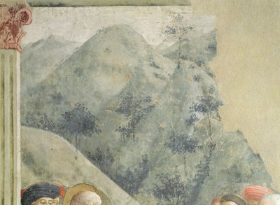 Sankt Peter prædiker i Jerusalem: Bakket landskab, ca. 1427 af Tommaso Masolino da Panicale