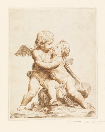 Tegning, to kyssende amoriner, 1750-90 af Tommaso Todeschini