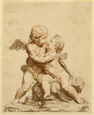 Tegning, to kyssende amoriner, 1750-90 af Tommaso Todeschini