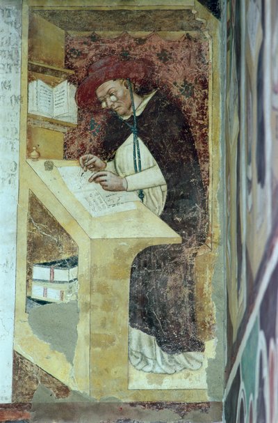 Hugues de Provence ved sit skrivebord, fra cyklussen af "fyrre berømte medlemmer af den dominikanske orden" i kapitelhuset 1342 af Tommaso da Modena