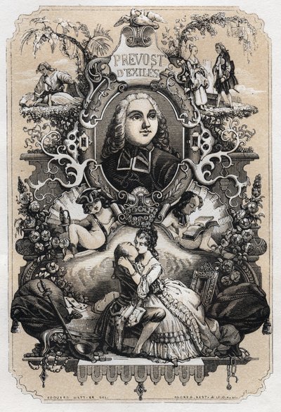 Frontispice af "Histoire de Manon Lescaut et du Chevalier Des Grieux" af Abbe Prevost (Antoine Francois Prevost) (1697-1763) - Udgave af 1839 illustreret af Tony Johannot (1803-1852) af Tony Johannot