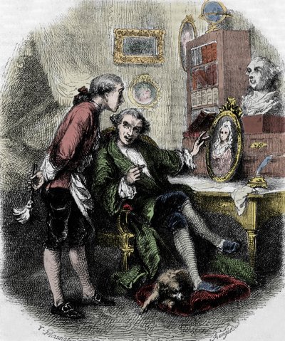 Illustration af "" Rejse rundt i mit værelse"" (1794) af Xavier de Maistre. Illustration af Tony Johannot af Tony Johannot