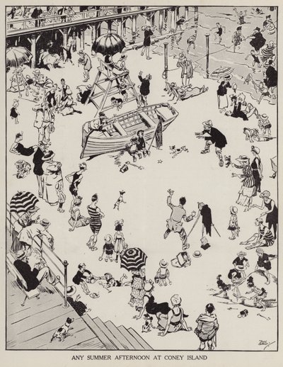 En sommereftermiddag på Coney Island (litho) af Tony Sarg