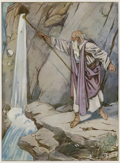 Moses slog på klippen for at bringe vand frem af Tony Sarg