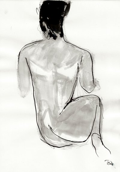 Tegning af en hvilende figur af Tore Bahnson