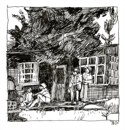 Vintage-scene på verandaen af Tore Bahnson