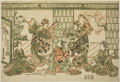 Underholdere, der udfører kæphestens dans af Torii Kiyomitsu I