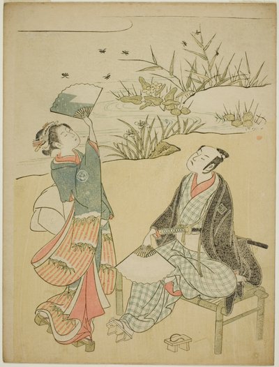 To skuespillere fanger ildfluer af Torii Kiyomitsu I