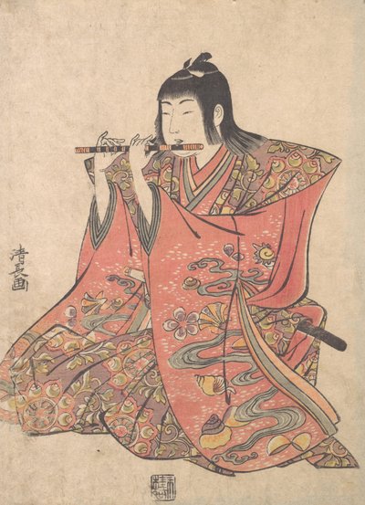 En dukke, der repræsenterer en dreng, der spiller på fløjte, ca. 1780. af Torii Kiyonaga