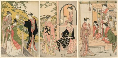 En moderne version af Ushiwakamaru Serenading Princess Joruri af Torii Kiyonaga