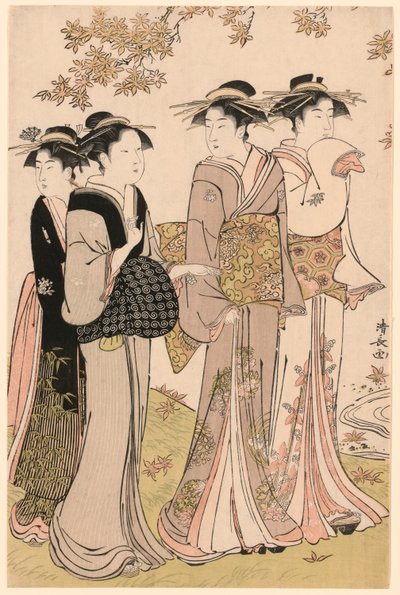 Beautys Under a Maple Tree, fra serien "A Collection of Contemporary Beauties of the Pleasure Quarters (Tosei yuri bijin awase)" af Torii Kiyonaga