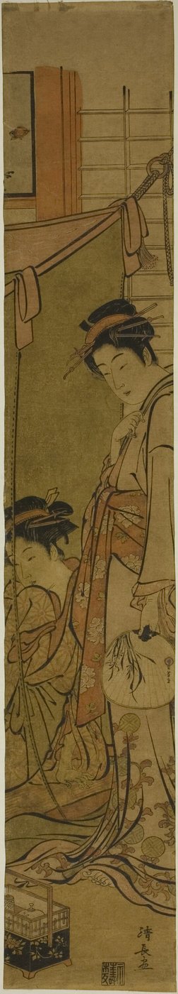 Kurtisaner, der samtaler gennem et myggenet af Torii Kiyonaga