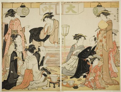 Entertainere fra Nakazu, fra serien "A Collection of Contemporary Beauties of the Pleasure Quarters (Tosei yuri bijin awase)" af Torii Kiyonaga