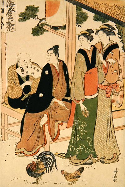 Se på hinanden i møde (farve-træsnit) af Torii Kiyonaga