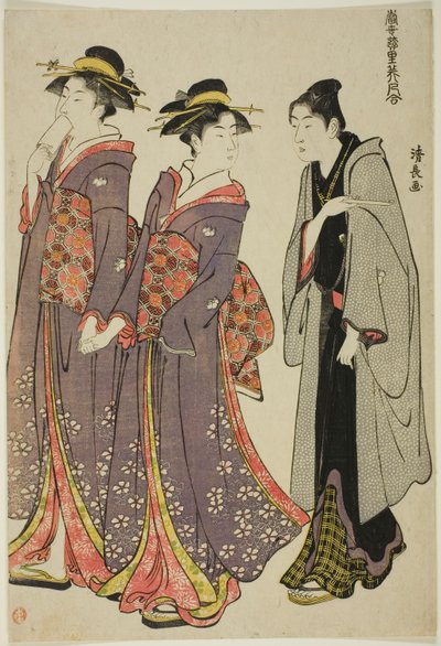 Ud på tur, fra serien "A Collection of Contemporary Beauties of the Pleasure Quarters (Tosei yuri bijin awase)" af Torii Kiyonaga