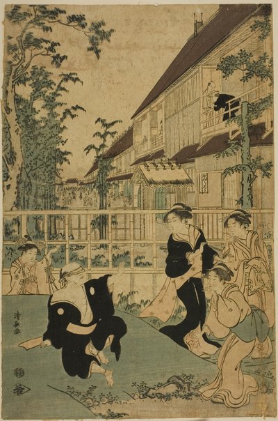 Udendørs forlystelser på Kankanro Teahouse i Yoshiwara af Torii Kiyonaga