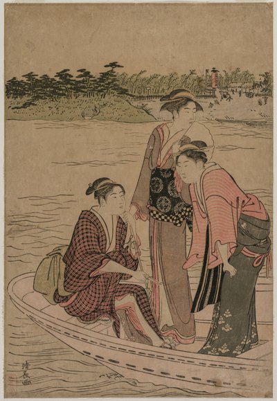 Passagerer i en færge på Sumida-floden, 1784. af Torii Kiyonaga