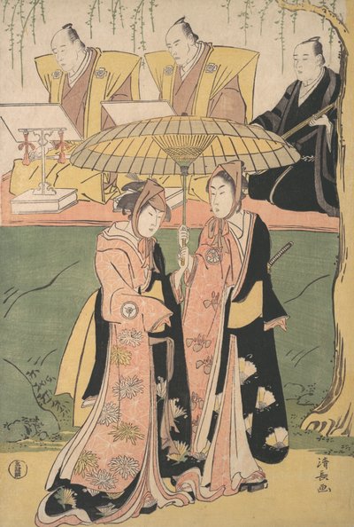 Scene fra en Shosa Act, ca. 1788. af Torii Kiyonaga