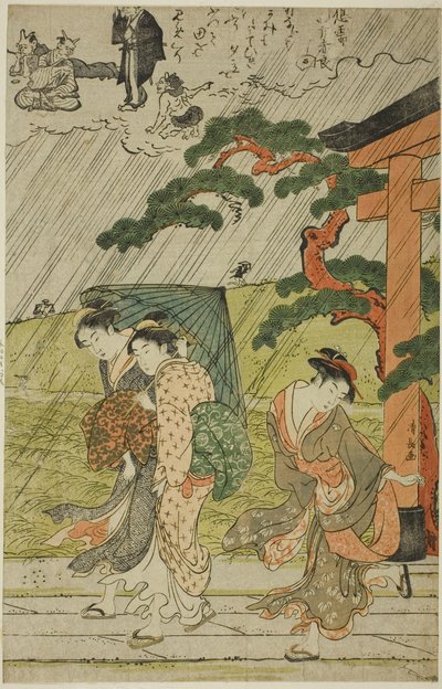 Pludselig brusebad ved Mimeguri-helligdommen af Torii Kiyonaga