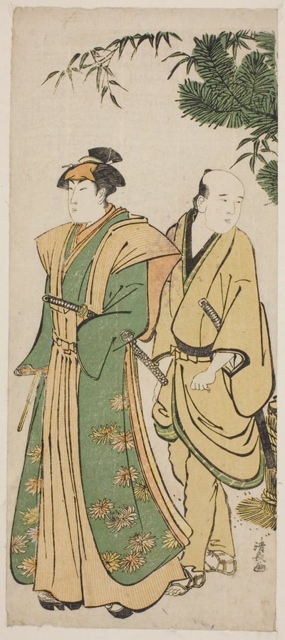 Skuespilleren Segawa Kikunojo III og hans ledsager på cermonirunde til nytår af Torii Kiyonaga