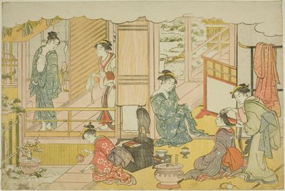 Det første bad i det nye år (Yudono hajime), fra den illustrerede bog "Colors of the Triple Dawn (Saishiki mitsu no asa)" af Torii Kiyonaga