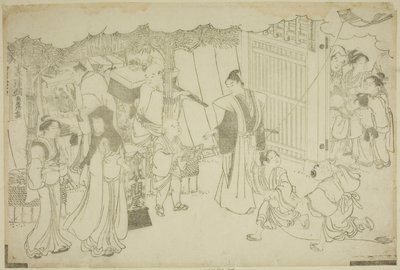 The First Day of Business (Akinai hajime), fra den illustrerede bog "Colors of the Triple Dawn (Saishiki mitsu no asa)" af Torii Kiyonaga