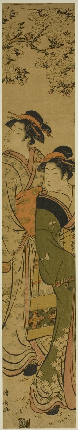 To geishaer, der går under et kirsebærtræ af Torii Kiyonaga