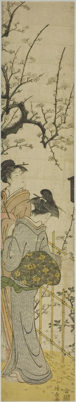 To kvinder, der ser blommeblomster af Torii Kiyonaga