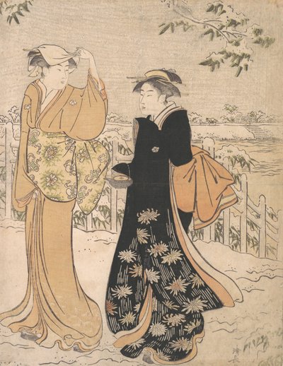 To kvinder på Matsuchi Hill Edo, ca. 1784. af Torii Kiyonaga