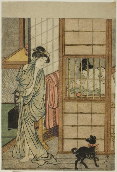 Woman After a Bath, fra "Sammenligning af lokkende skønheder (Irokurabe enpu sugata)" af Torii Kiyonaga