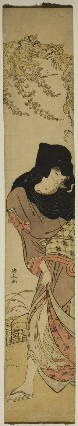 Kvinde under Windblown Wisteria af Torii Kiyonaga