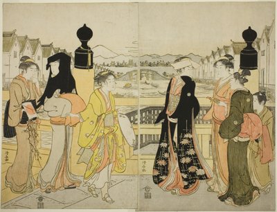 Kvinder krydser Nihonbashi-broen af Torii Kiyonaga