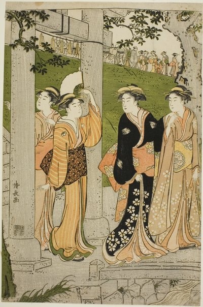Kvinder besøger Mimeguri-helligdommen af Torii Kiyonaga