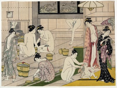 Women in a public bath. Japanese print by Torii Kiyonaga (1752-1815), circa 1785. Torii School (ukiyo-e or ukiyo e). af Torii Kiyonaga
