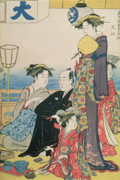 Women of the Gay Quarters, højre panel af en diptykon (farvet træbloktryk) (se også 114571) af Torii Kiyonaga