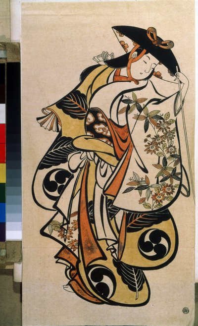 Mandlig skuespiller spiller kvinden. Tryk af Torii Kiyonobu den Ældre (1664-1729) af Torii Kiyonobu I
