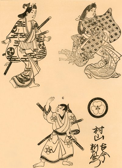 Tre figurer, 1693, 1924. af Torii Kiyonobu I