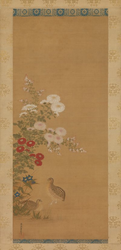 Vagtel og efterårsblomster, slutningen af 1600-tallet. af Tosa Mitsuoki