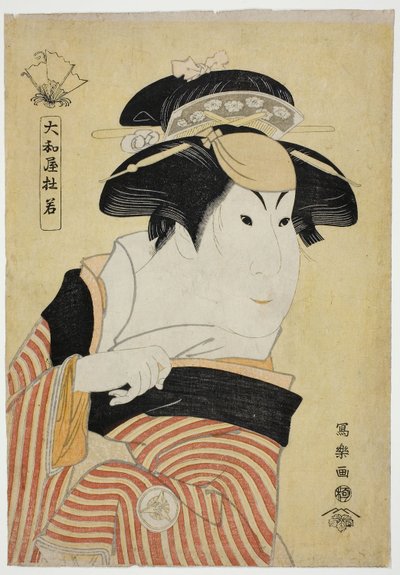 Yamatoya Tojaku (Skuespilleren Iwai Hanshiro IV som Otoma, datter af Ohina fra Inamuragasaki i Kamakura) (Yondai-me Iwai Hanshiro no Kamakura Inamuragasaki no Ohina musume Otoma) af Toshusai Sharaku
