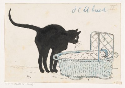 Kat kigger i en dukkekurv af Totie (signed by artist)