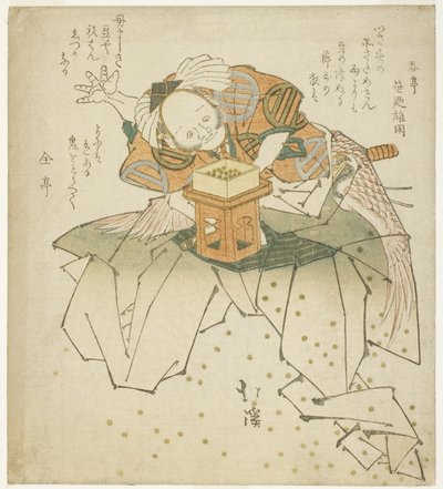 Asahina Saburo kaster bønner af Totoya Hokkei