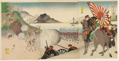 Den store japanske sejr ved Songhwan, Korea, august 1894 af Toyohara Chikanobu