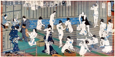 Badehusscene, et tryk af Toyohara Kunichika, 1800-tallet af Toyohara Kunichika