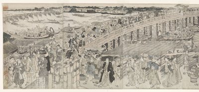 Udsigt: Nyder aftenbrisen ved Ryogoku-broen af Toyokuni (II) , Utagawa