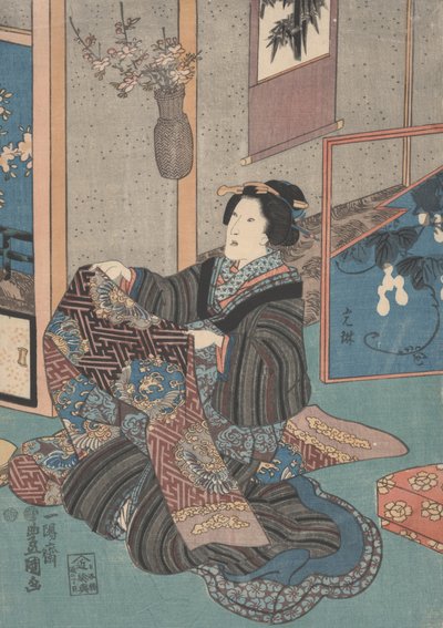 Lady Holder en Obi af Utagawa Toyokuni